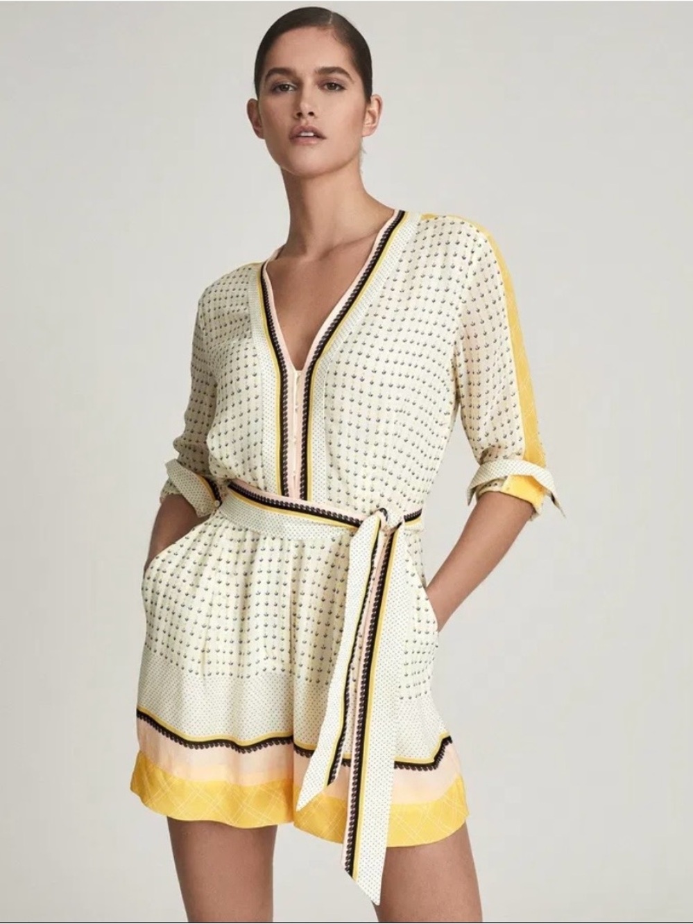 REISS Naya Scarf Print Playsuit